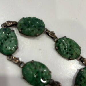 RARE Antique Carved Jadeite Bracelet Circa 1930 Designer Stamp